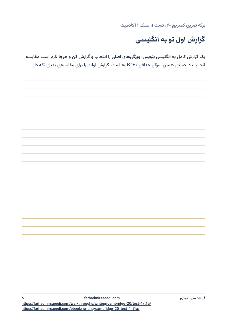 صفحه‌ی ۵ برگه تمرین، با ۲۴ خط برای شروع گزارش اول