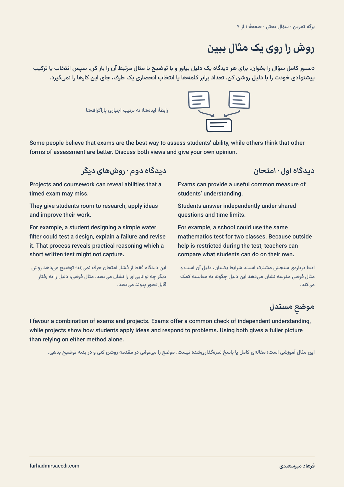 صفحهٔ نخست PDF برگه تمرین سؤال بحثی